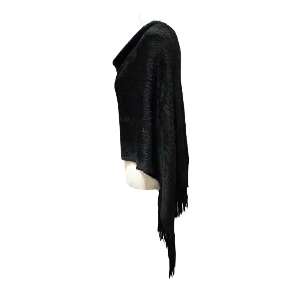 Poncho Cape Shawl Wrap Black Faux Fur Fringe One Size Soft Boho Festival